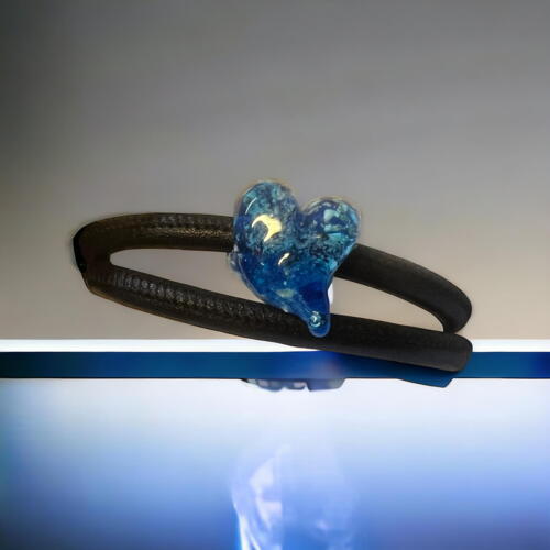 Double leather bracelet with handmade forget me not heart