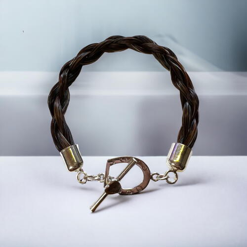 Bracelet braided from own horsehair - silver/heart lock